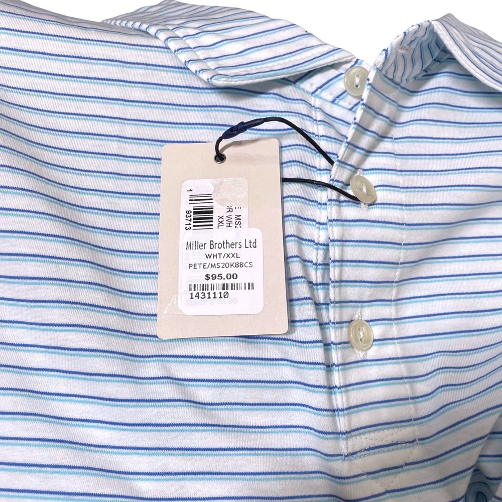 Peter Millar Premium Polo Shirt XXL Blue Stripe Seaside Wash Pima Cotton NWT - Picture 7 of 8